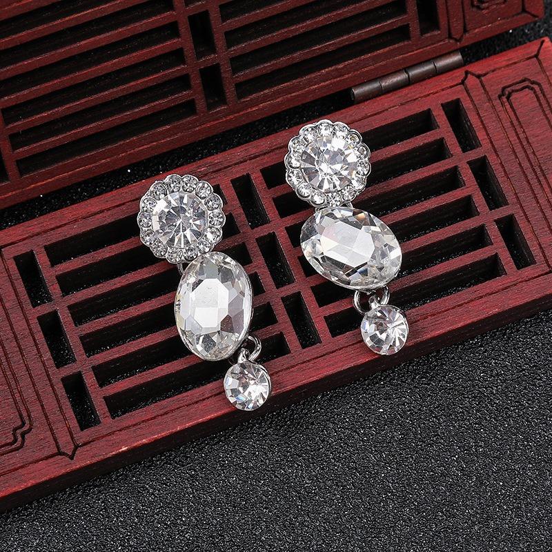 3pcs Elegant and Intellectual Round Zircon Alloy Women's Bridal Necklace Earrings Set Party Dress with Zircon Accessories