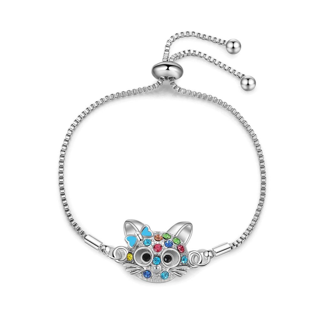 Cross-Border Rhinestone Cat Bracelet - Adjustable Kitten Bangle, Cute Hand Jewelry, Christmas Holiday Gift