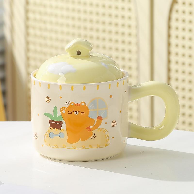 Cat Cute Cartoon Ceramic Cup with Lid Mug Coffee Cup Office Water Cup Breakfast Cup Souvenir Gift Box