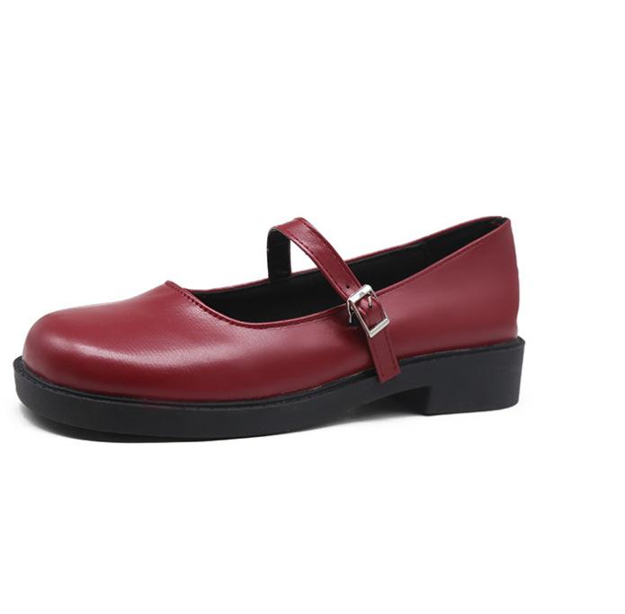 

Student leather shoes Mary Jane shoes retro non-slip waterproof cute cute baby one-word buckle shallow mouth college style women s leather shoes 40 бордовий