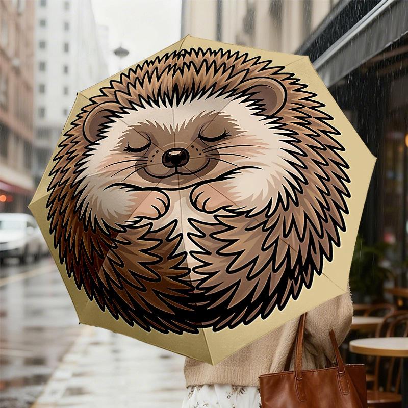 Adorable Hedgehog Print Umbrella: Automatic Opening & Closing, Outdoor Protection, Lightweight and Durable Travel Accessory 109