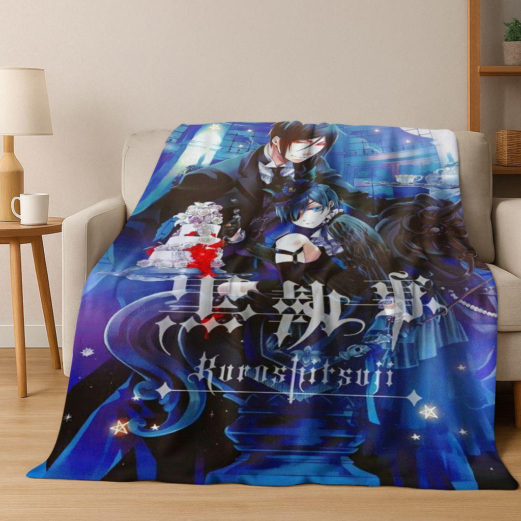 Anime Black Butler Sebastian Ciel Cartoon Cartoon Flannel Blanket,Cozy Soft Throw Blanket for Home Bedroom Bed Sofa Cover Kids