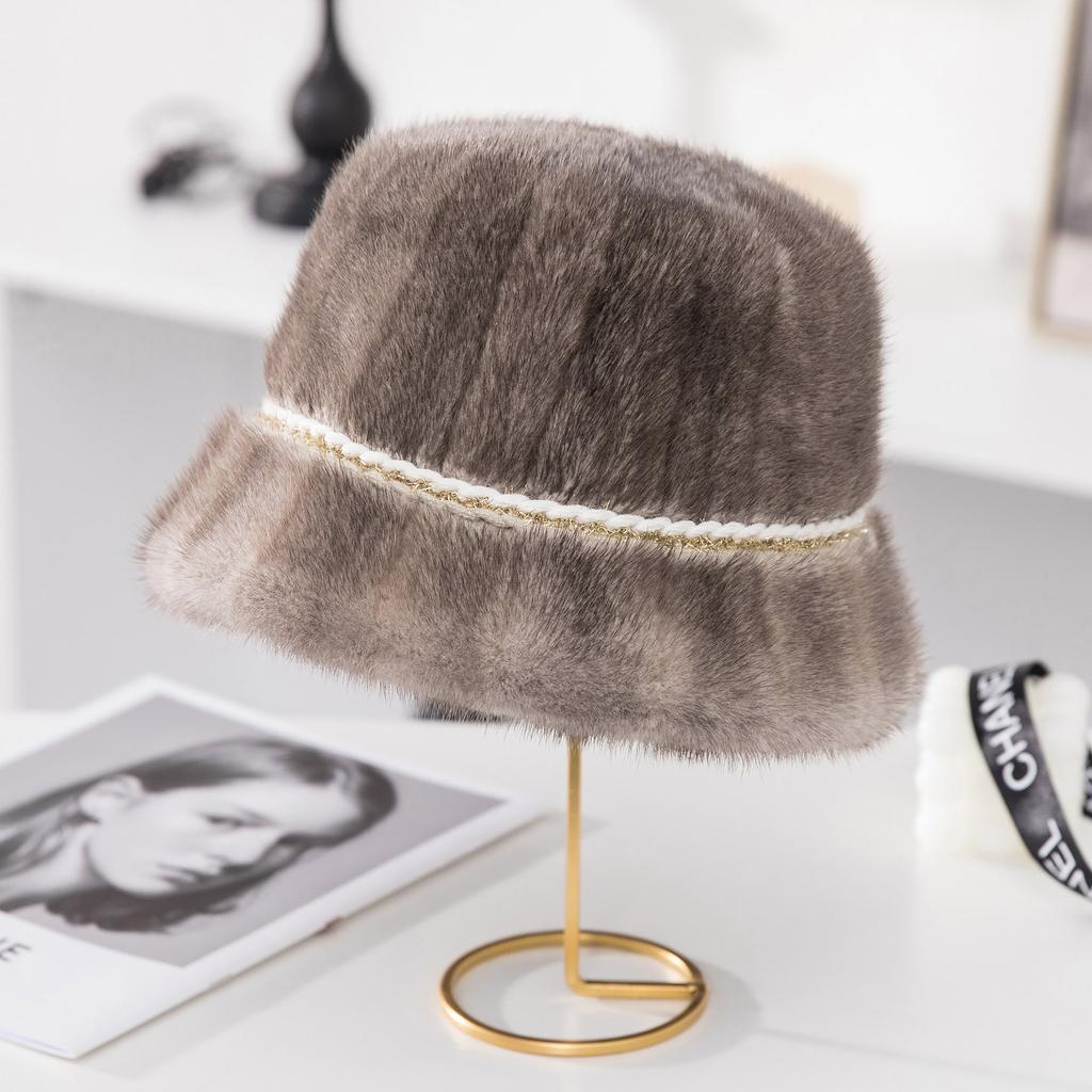 Hat Women Winter Fashion Fur Bucket Hat Mink Fur Whole Skin Fisherman's Hat Warm Hat