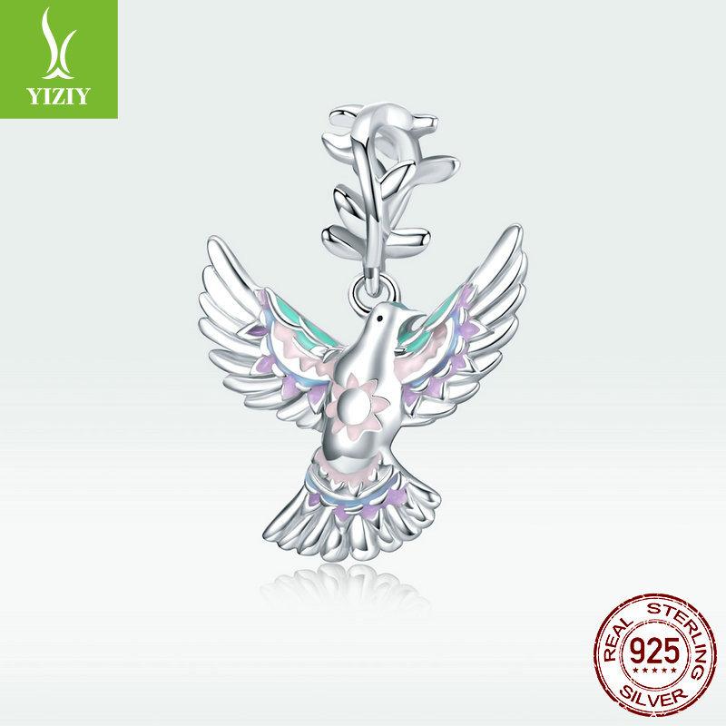 S925 Silver Peace Dove Bracelet Pendant, Temperament Personalized Diy Jewelry Bead Accessories Bsc295