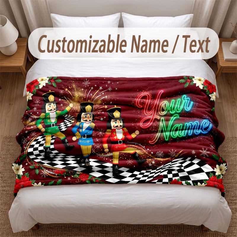 Christmas Theme Soft Blanket Personalized Custom Name Text Print Warm Blanket Home Sofa Bedroom Decor