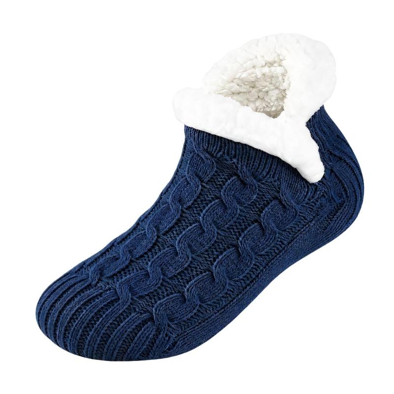 Warm Indoor Floor Socks with Cable Texture, Plush Lining and Traction Dots for Walking Around the Home in Cool Weather