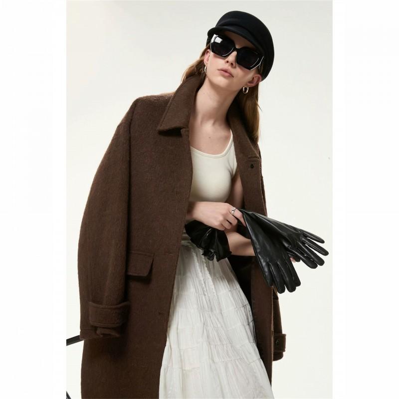 2026 Winter Cashmere Blend Coat Womens Double-Breasted Long Loose Fit Solid Color Overcoat