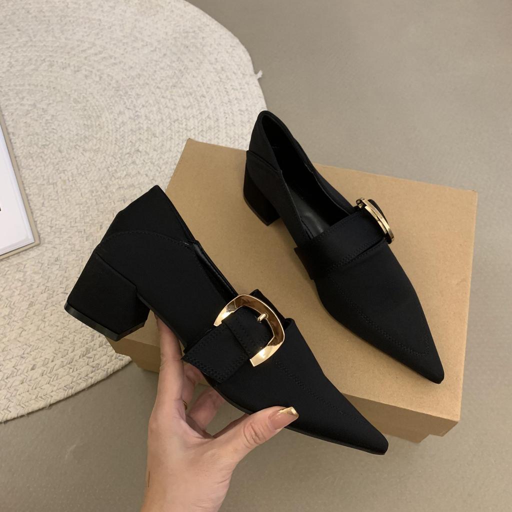 Elegante High Heels Damenschuhe Spitze Mode klobige Schuhe 2026 Frühling Luxus Party Schuhe Kleid Designer Schnalle Mujer Schuhe