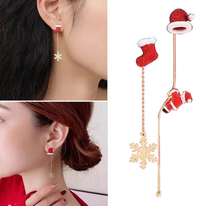 Delicate Jewelry Christmas Hat Socks Snowflake Earrings 2023 Trend Vintage Temperament Drop Earrings for Girls Lady Gift