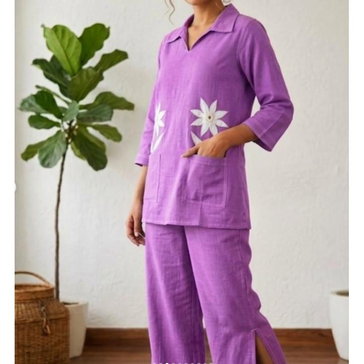 Women Cotton Slub Kurti with Palazzo Set Indian Designer Ethnic Kurta Cord Set