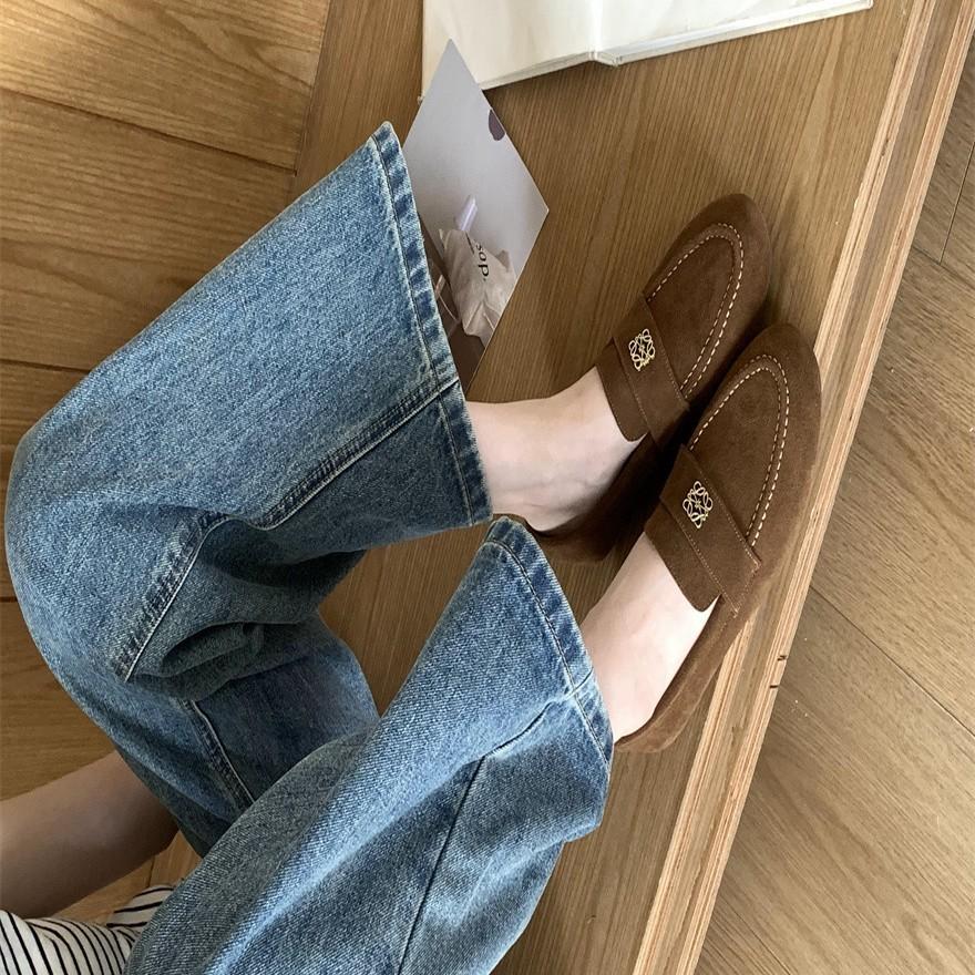 French Retro Matte Leather Flat Loafers Women's 20254 New Round Head Deep Mouth Single Shoes One Pedal Small Leather