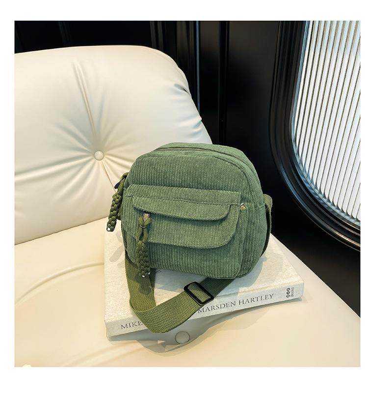 Corduroy 2025 Spring New Fashion Solid Color Ins Bag Women's School Style Girls Shoulder Messenger Bag Tide