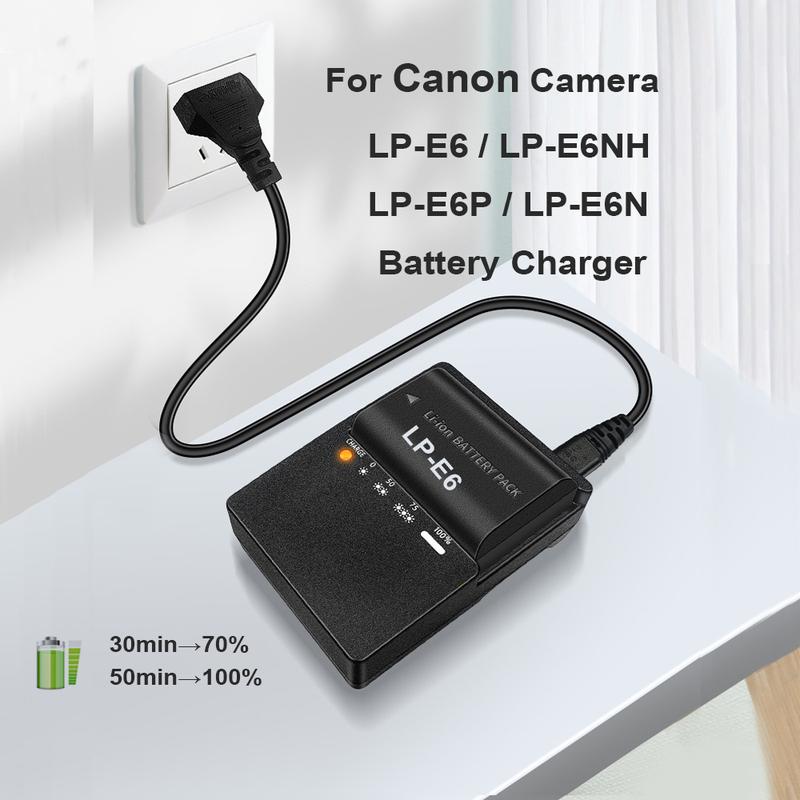 LP-E6 LP-E6N LC-E6 Charger Suitable for Canon: Compatible with LP-E6NH LC-E6E Battery EOS R Ra R5 C R6 R7 DSLR 60D 60DA 70D 80D