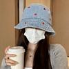 Love Heart Embroidery Denim Fisherman Hat Versatile Sun Protection Hat Fashion Bucket Hat  Women