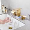 LED Waterfall Bathroom 3 Holes Basin Faucet, 2 Handles Cold Hot Water Mixers Sink Tap RGB Color Change Powered by Water Flow