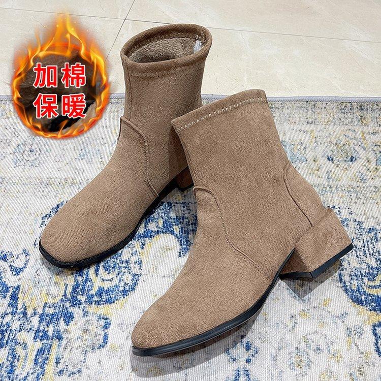 Autumn and winter new short boots women's British style square head fashion suede thick heel Martin boots velvet fashion boots
