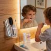 Bathroom Toothbrush Holder Wall Mounted No Drilling Acrylic Toothpaste Cup Organizer Drainage Multifunctional Bathroom Shelf