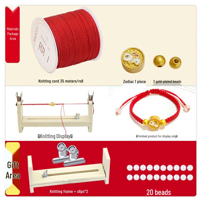 Year of the Dragon Zodiac Animal DIY Weaving Kit: Red String Bracelet for Students