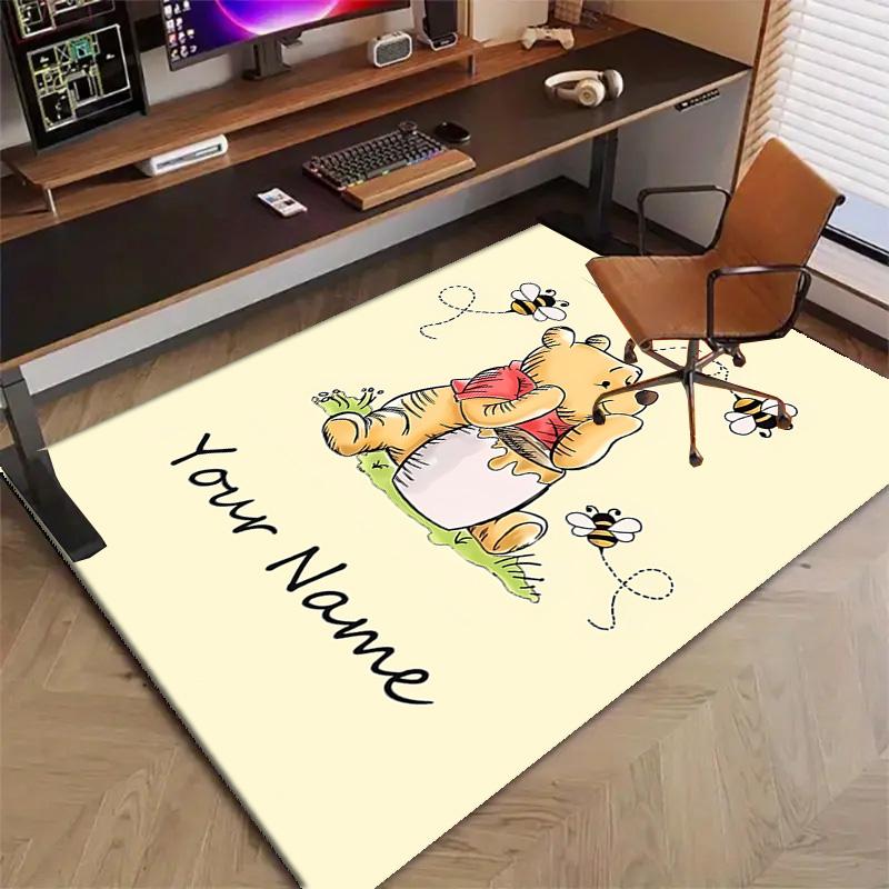 Custom Winnie Mat Personalized Name, Polyester Washable Indoor Entryway Rug, Gift for Christmas, Easter, Thanksgiving Day