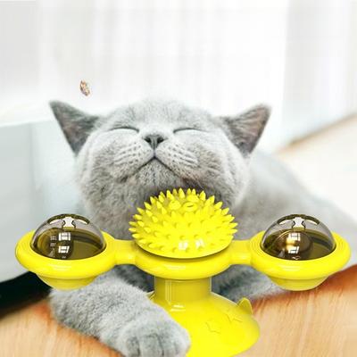 Interactive Cat Windmill Toy with Light   Suction Cup Rotating Spring Teasing Toy for Cats, Funny Scratching   Hair Rubbing
