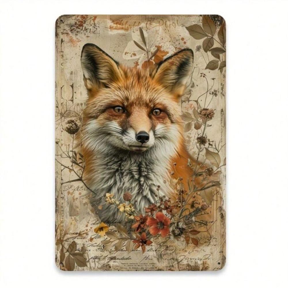 Vintage Fox Metal Poster 8x12 Inch, Rustic Wall Art for Home, Waterproof for Bar