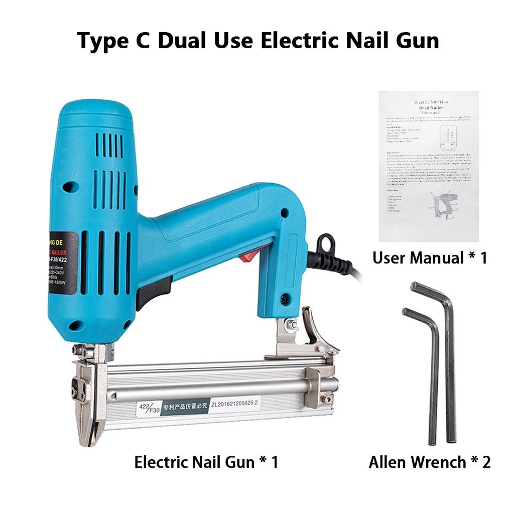 2400W Dual Use Electric Nail Gun Framing Tacker & Stapler Furniture F30 Staple Gun Adjustment Strength 220V Woodworking Tool