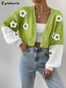 Vintage Knitted Overshirt, Solid Color Floral Element Knit Sweater