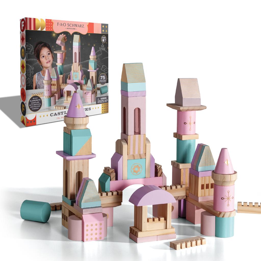Toytron FAO Schwarz Pink Wooden Castle Block Set 75pcs
