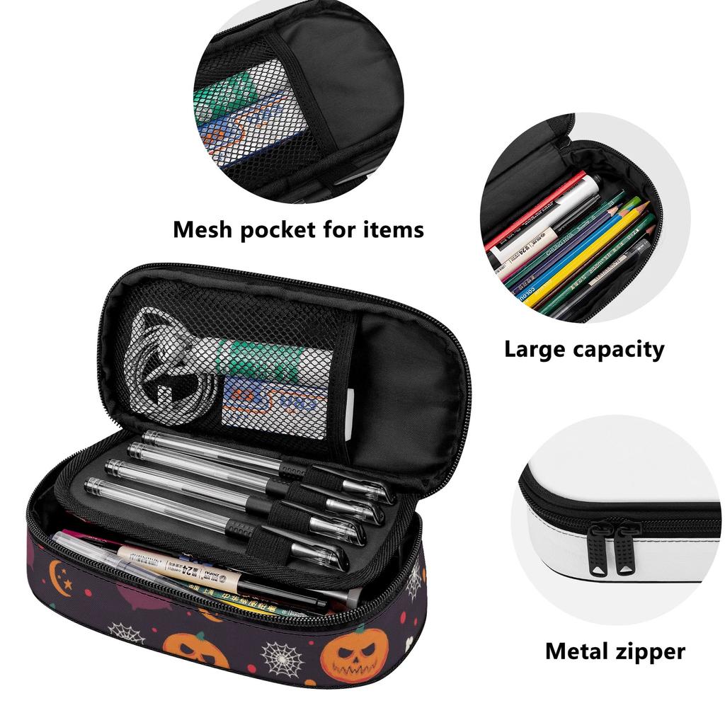 Pencil Bag Printed 300D Polyester Easy Open Zipper with Mesh Storage Layer Removable Divider and Pen Holders for Classroom Use