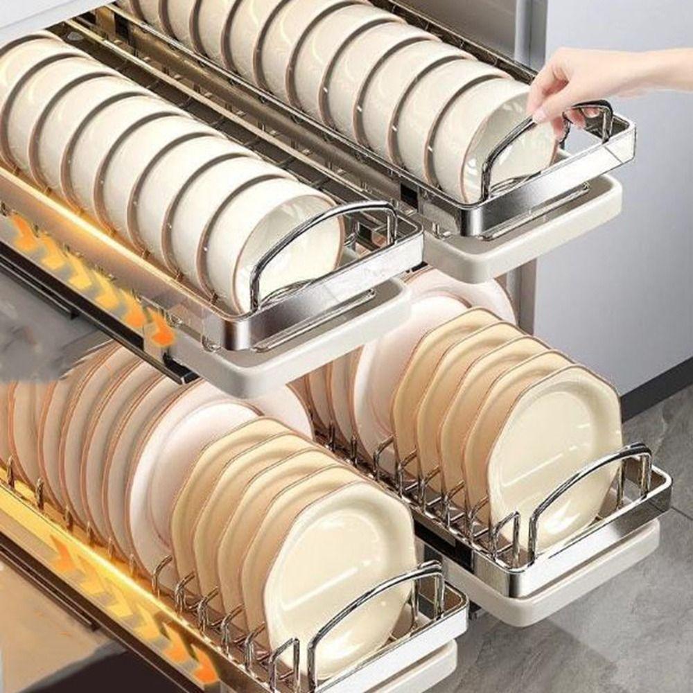 Large Kitchen Dish Racks Drawer Type Dish Drainer Storage Rack Slide Out Pantry Shelves  Plate Bowl