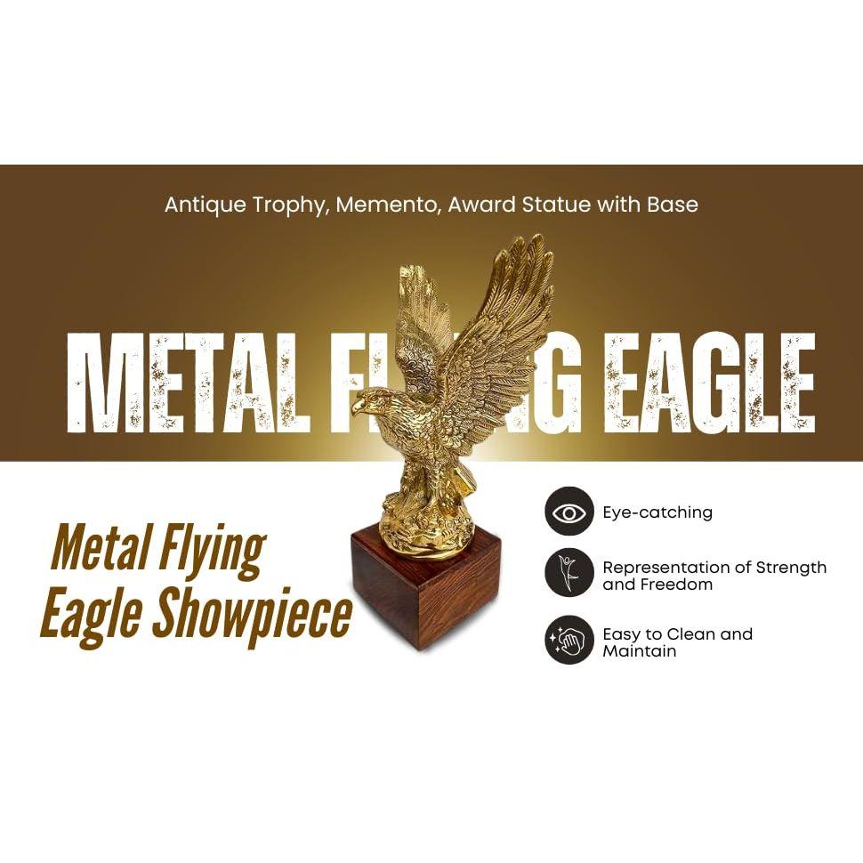 Águia Voadora de Metal com Base Peça de Exibição Estátua Decorativa Peça de Exibição Antiga Troféu Prêmio Lembrança, Força de Poder Vastu, 24 Cm, 10 Cm, Dourado