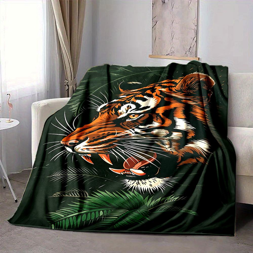 1pc Tiger Print Blanket Lightweight Flannel Blanket Throw Blanket For Sofa, Bed, Travel, Camping, Livingroom, Office yy251015156