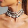 European and American Oversized Crystal Multi-layered Exaggerated Full Diamond Necklace, Luxurious Sparkling Rhinestone Collar Necklace