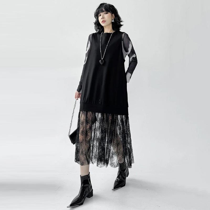 XITAO Mesh Patchwork O-neck Female Dress ZMY1165