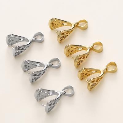 2/4Pcs 18K Gold Color Plated Zircon Pendant Pinch Clip Bails with Solder-On Pendant Bail For DIY Jewelry Making Accessories
