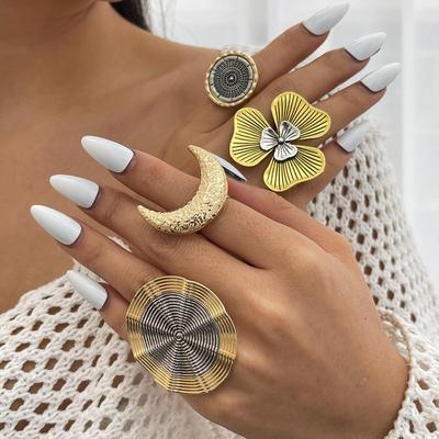 Anello di apertura rotondo retrò per donna uomo antico punk moda gioielli geometrici tridimensionali luna fiore grandi anelli