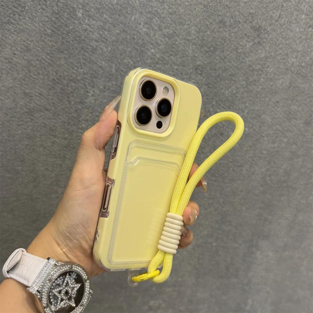 Wrist Strap Card Slot Po Clip Soft Shockproof Case For iPhone 17 16 15 14 Plus 13 12 Pro Max 11 Candy Color Lanyard Cover