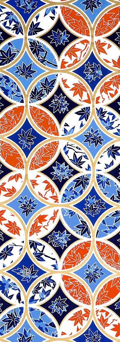 

Dyeing Anbo Hand Towel Nishiki with Autumn Leaves and Shippo Navy and Authentic Made in 35cm x 100cm Sometsuke Pattern Blue, Red, Gold, Dyed, 100%