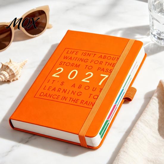 Professionelles Business-Tagebuch 2027 Englischer Wochenplaner A5, 320 Seiten Terminplaner mit elastischem Band für tägliche Termine & Stifthalter,