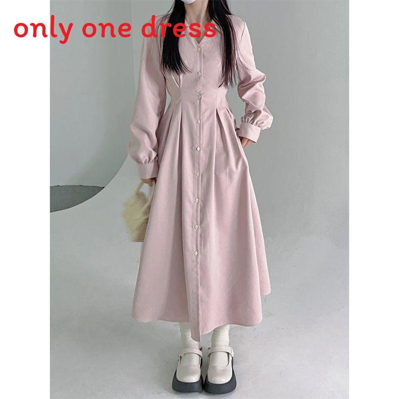 Classic Rose Pink Knit Dress With Vneck Long Sleeves For Casual And Travel