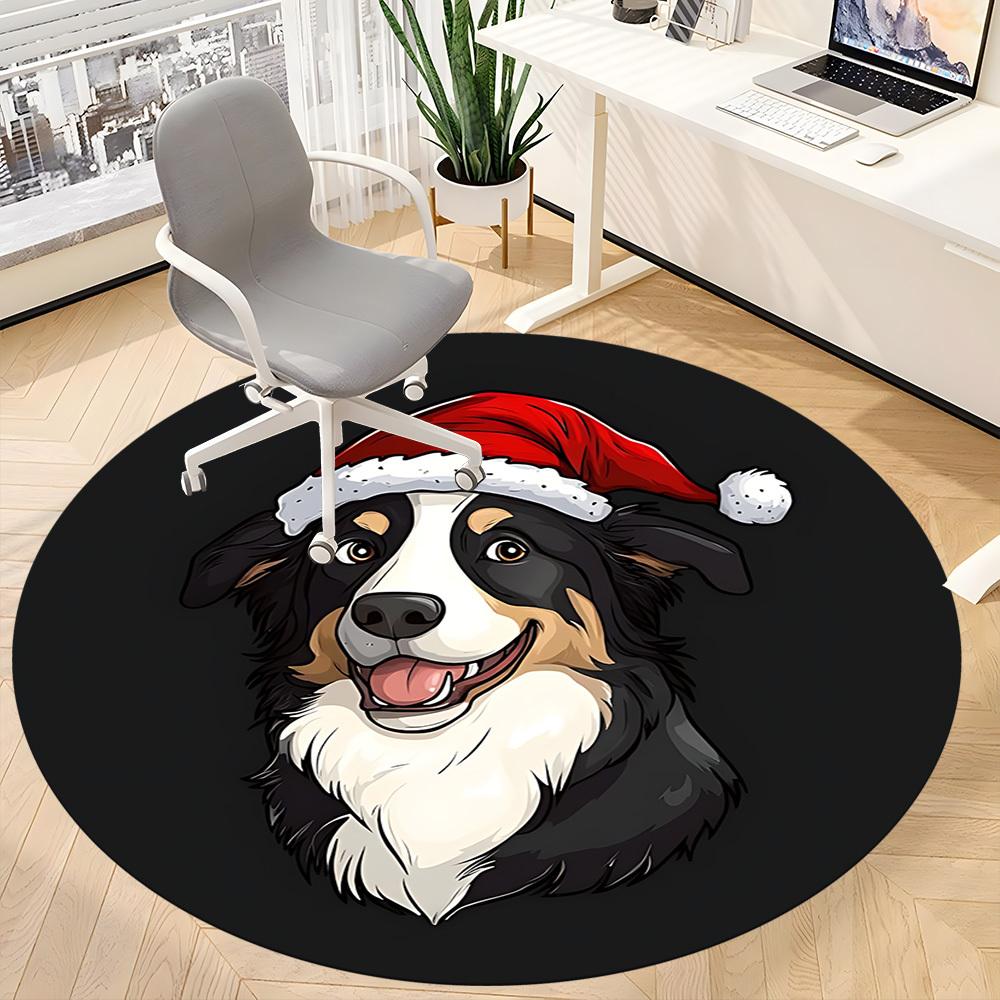 1PC Christmas Dog Office Round Area Rug,  Mat Suitable ForOffice, Under Office Chairs Bedroom Living Room Home Decor, Room Deco