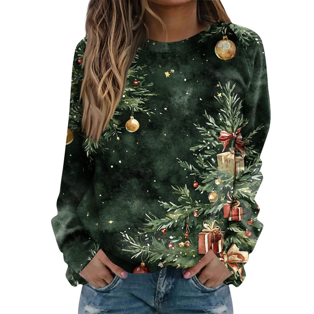 Women's Fashion Casual Long Sleeve Christmas Printed Neck Sweatshirt Top