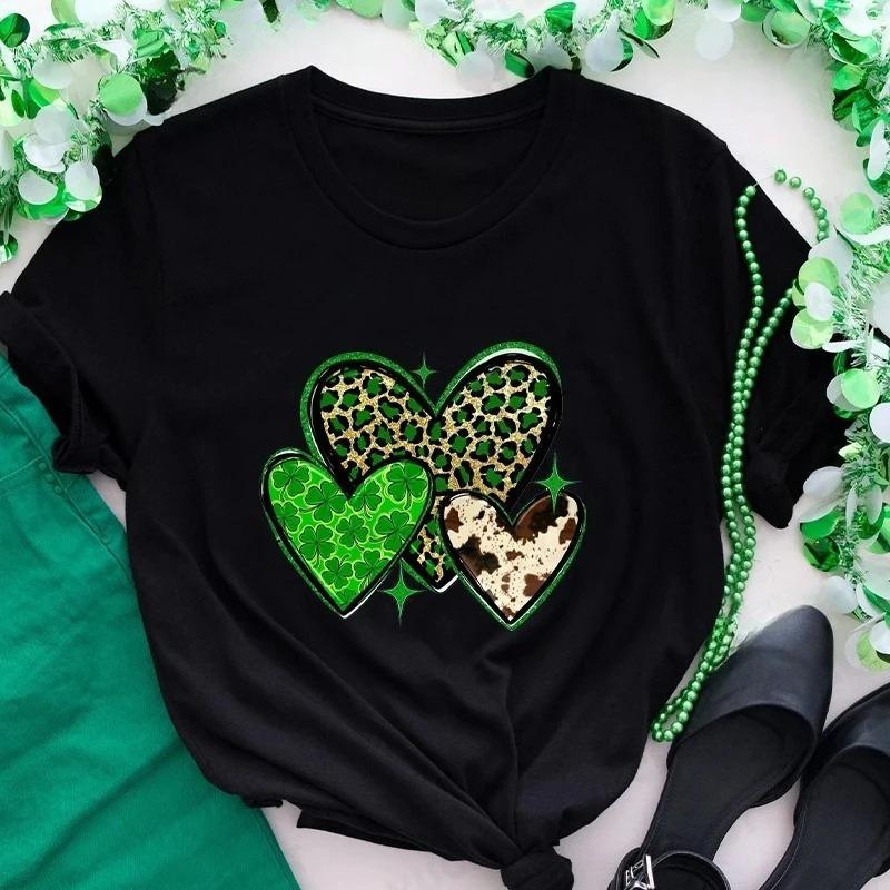 

Милая женская футболка со St Patricks Четырехлистным клевером, короткий рукав, новая мода, графика с изображением любви и удачи, топы Y2k, эстетичная одежда S