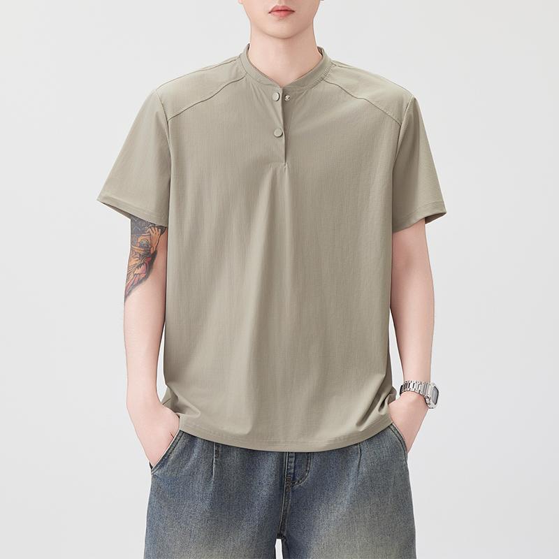 Comfortable Breathable Quick-drying Elastic Solid Color Casual Sports Short-sleeved T-shirt For Men Loose 2XL хаки 1550₽