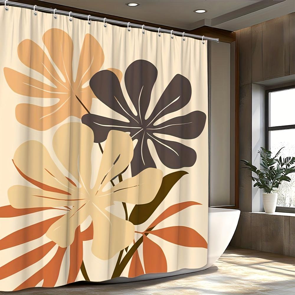 1pc Modern Minimalist Abstract Floral Shower Curtain - Beige, Brown, Black, White, Gray, Brownish-Orange, Beige & Brown Leaf