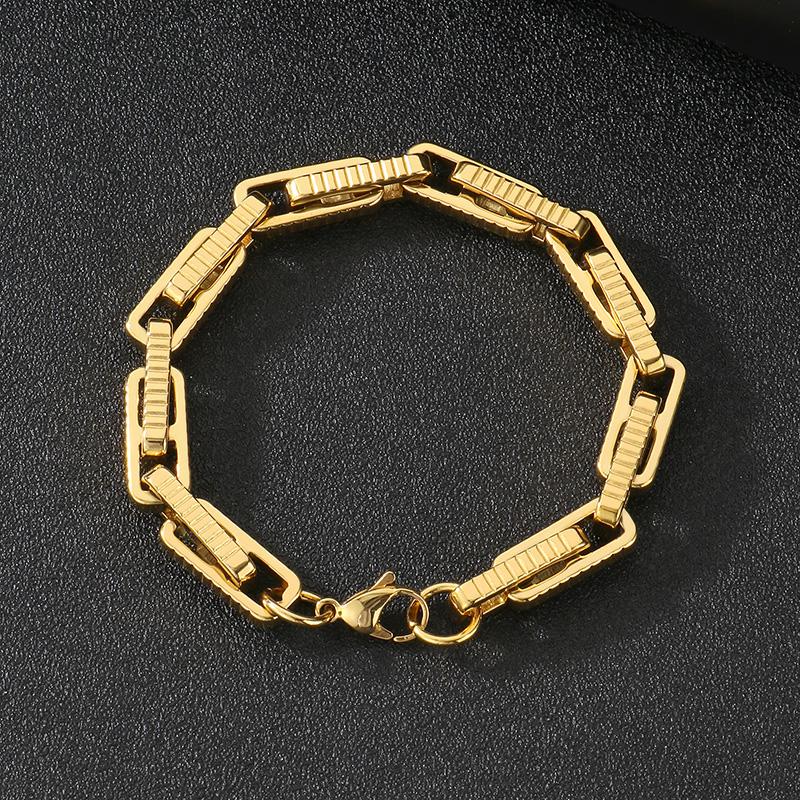 Trendy Stainless Steel Wheel Link Chain Bracelets for Men 8mm Wide Personalized Gold Color Accessories Biker Party Jewelry Gift