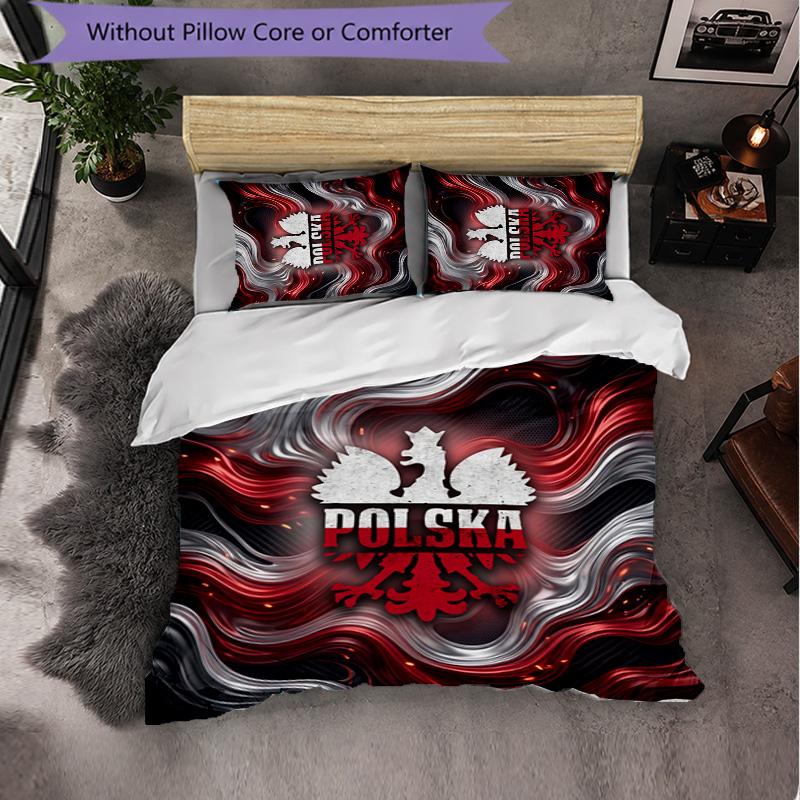 Poland Football Pattern 3 Pieces Bedding Set Soft Microfiber Duvet Cover with Pillow Cases for Bedroom