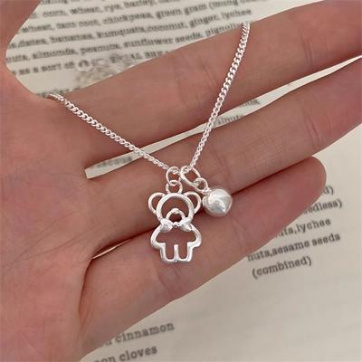 Korean Version of Cute Bear Necklace Sterling Silver Unique Neck Chain Collarbone Chain with Jewelry