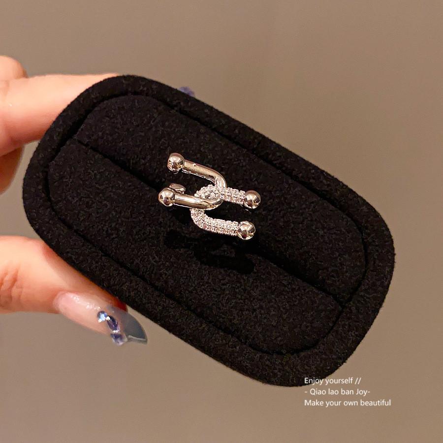 Vintage Copper Cross Ushaped Open Ring With Zirconia For Womens Fashion Jewelry