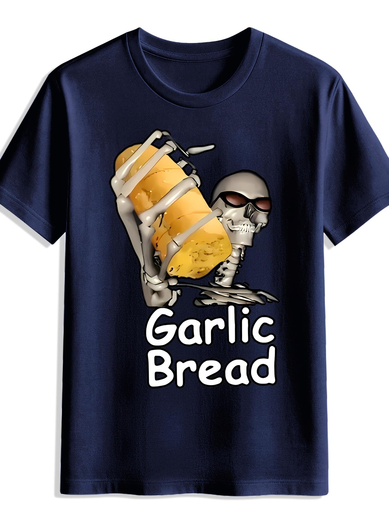 

Men s Black Graphic T-shirt - Fun Garlic Bread Print Skeleton Design Round Neck Short Sleeve T-shirt Soft Street Hip Hop Shirt 4XL